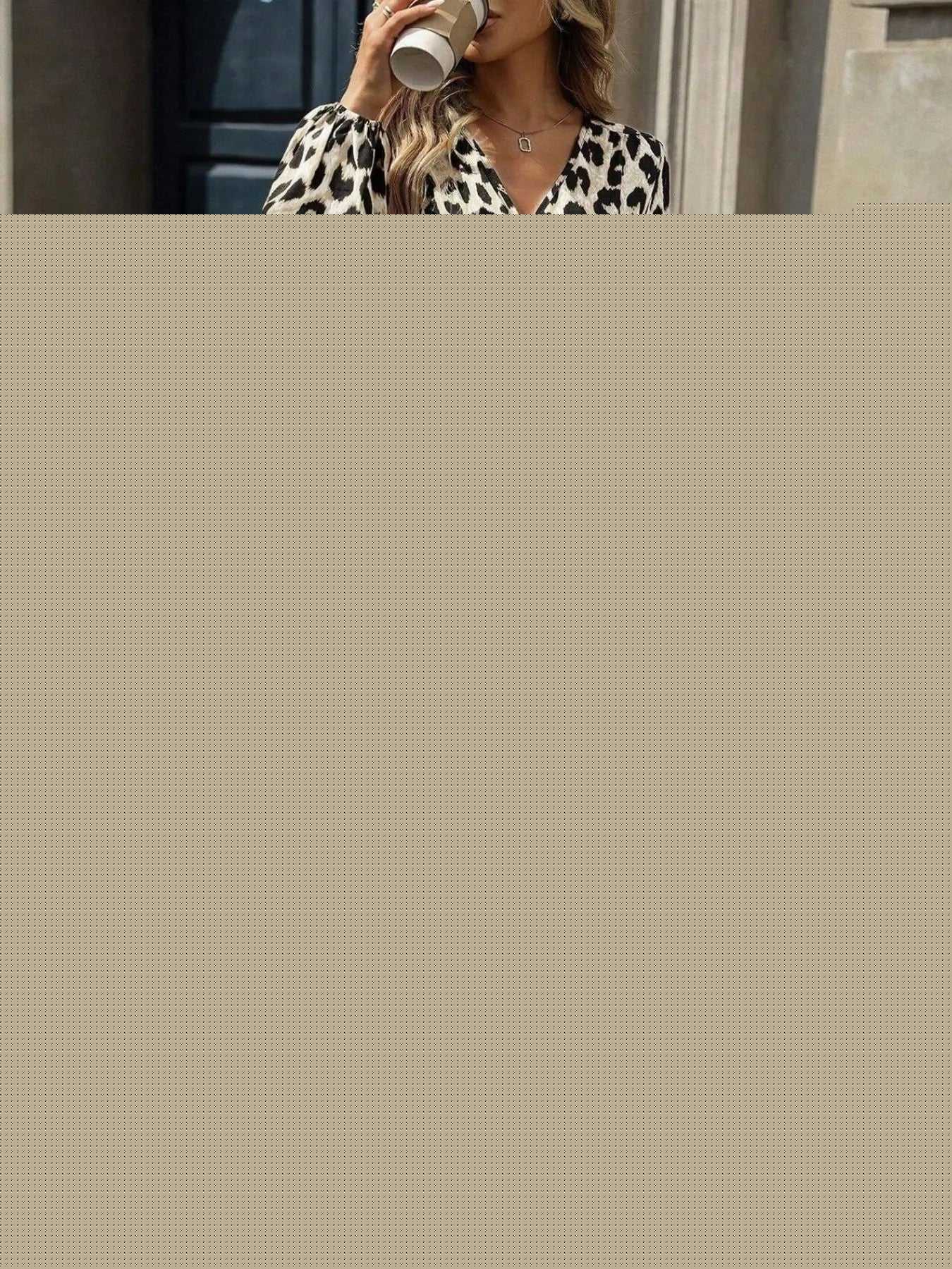 Leopard Print Long Sleeve Wrap Midi Dress
