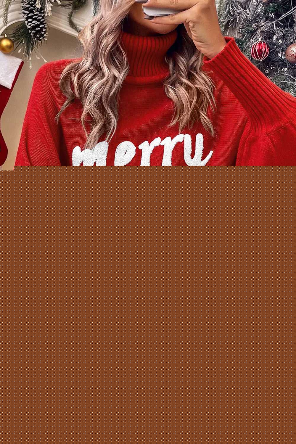 Double Take Full Size Merry Christmas Turtleneck Long Sleeve Sweater