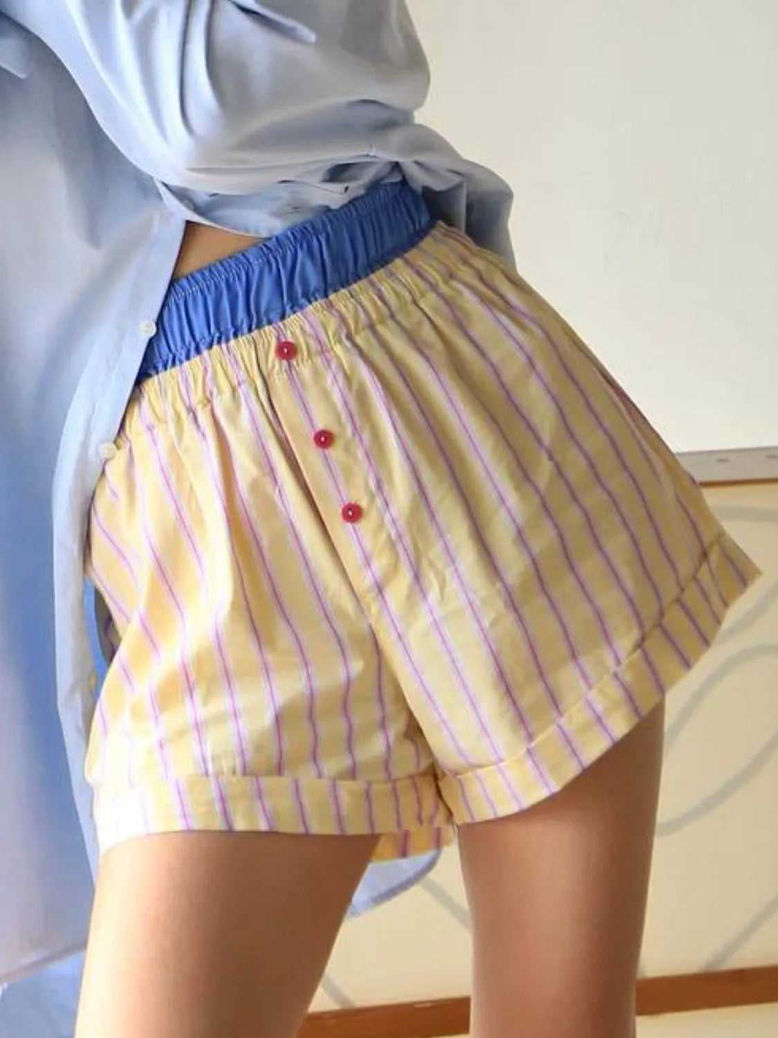 Striped Elastic Waist Shorts