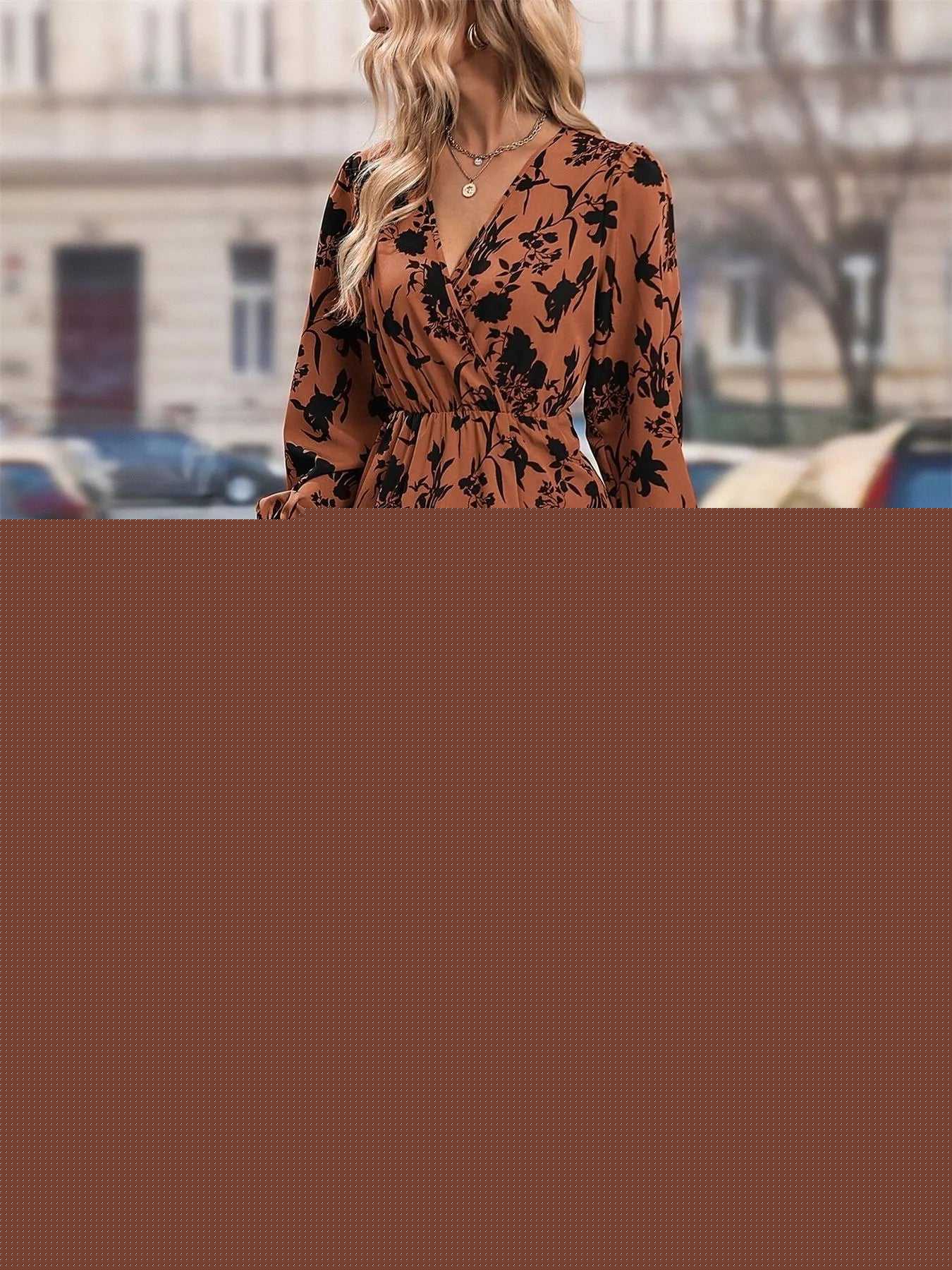Printed Surplice Long Sleeve Dress