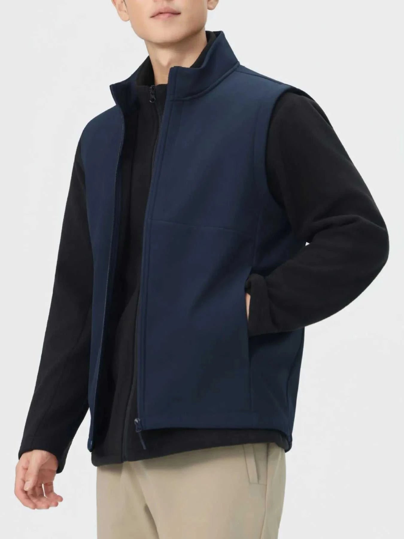 Men's Full Size Sleeveless Softshell Vest with Full Zip Plus Size
