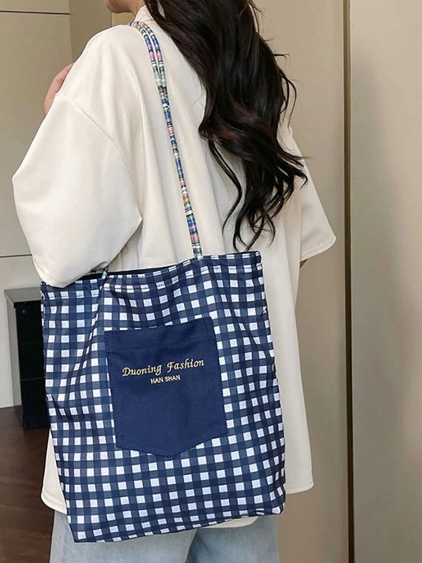 Gingham Pattern Tote Bag