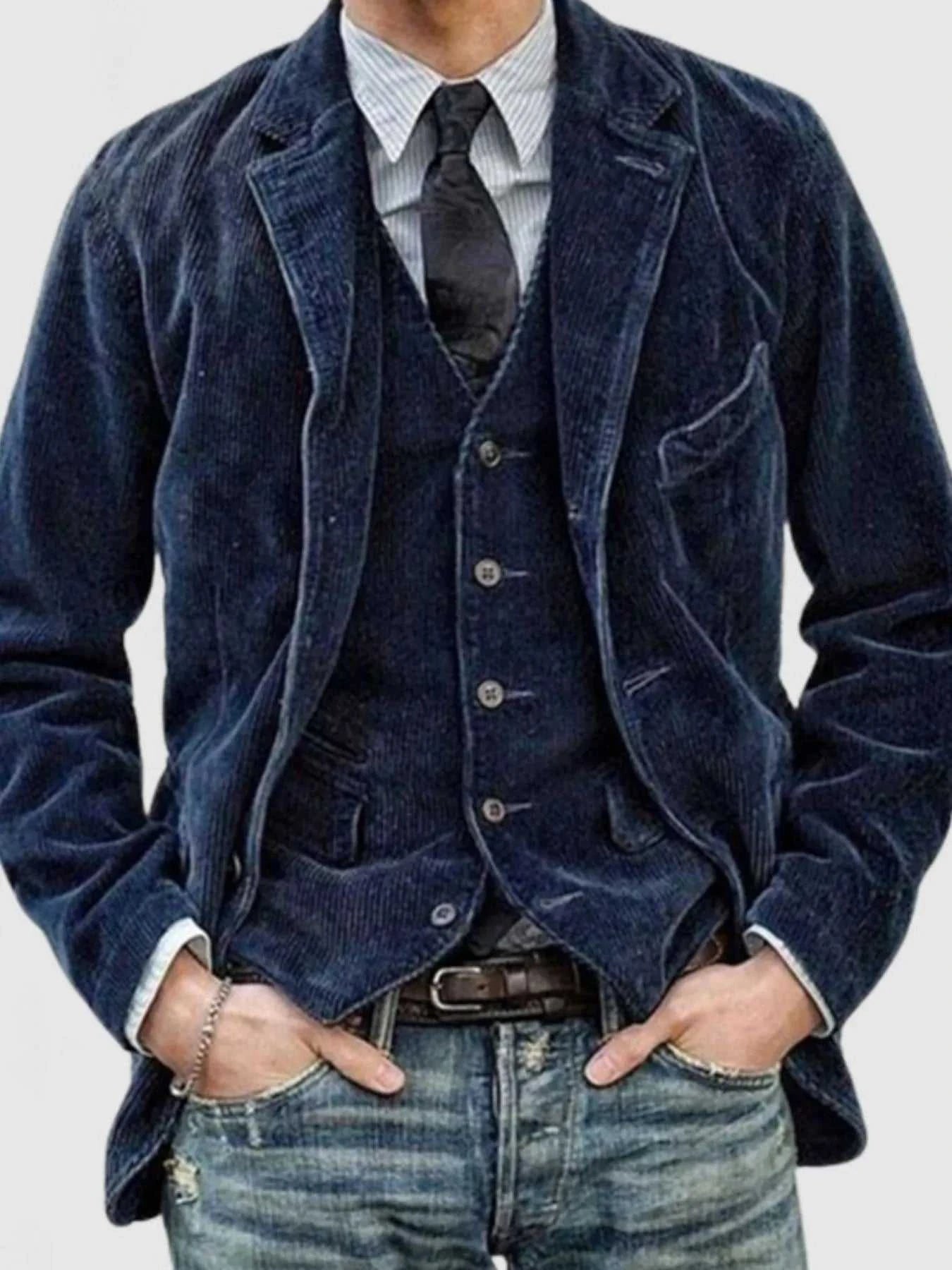 Men's Full Size Button Up Lapel Collar Corduroy Blazer Plus Size