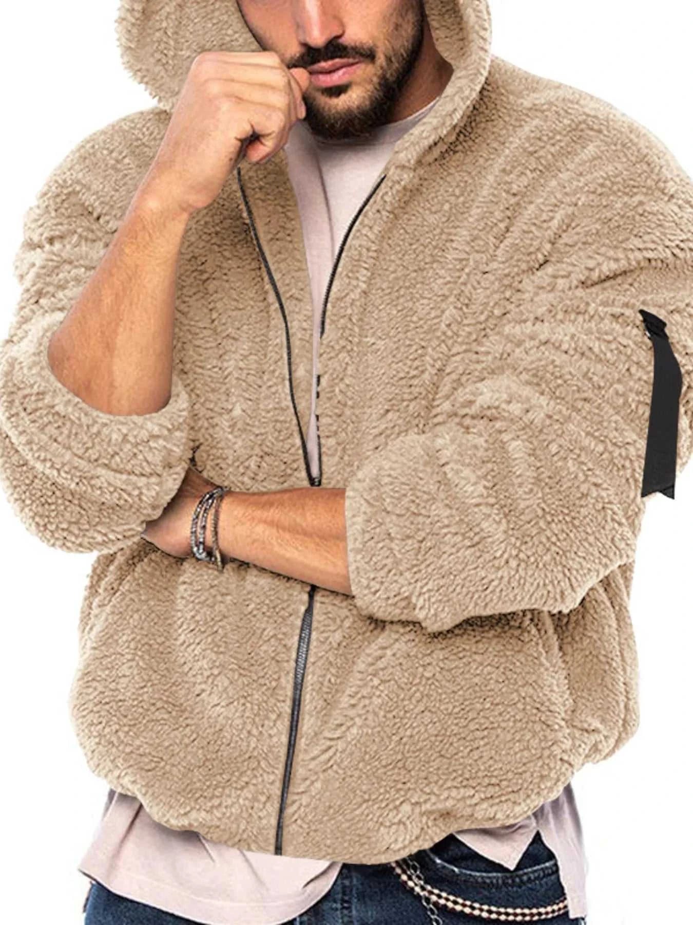 Men's Full Size Sherpa Fleece Hooded Zip-Up Jacket Plus Size