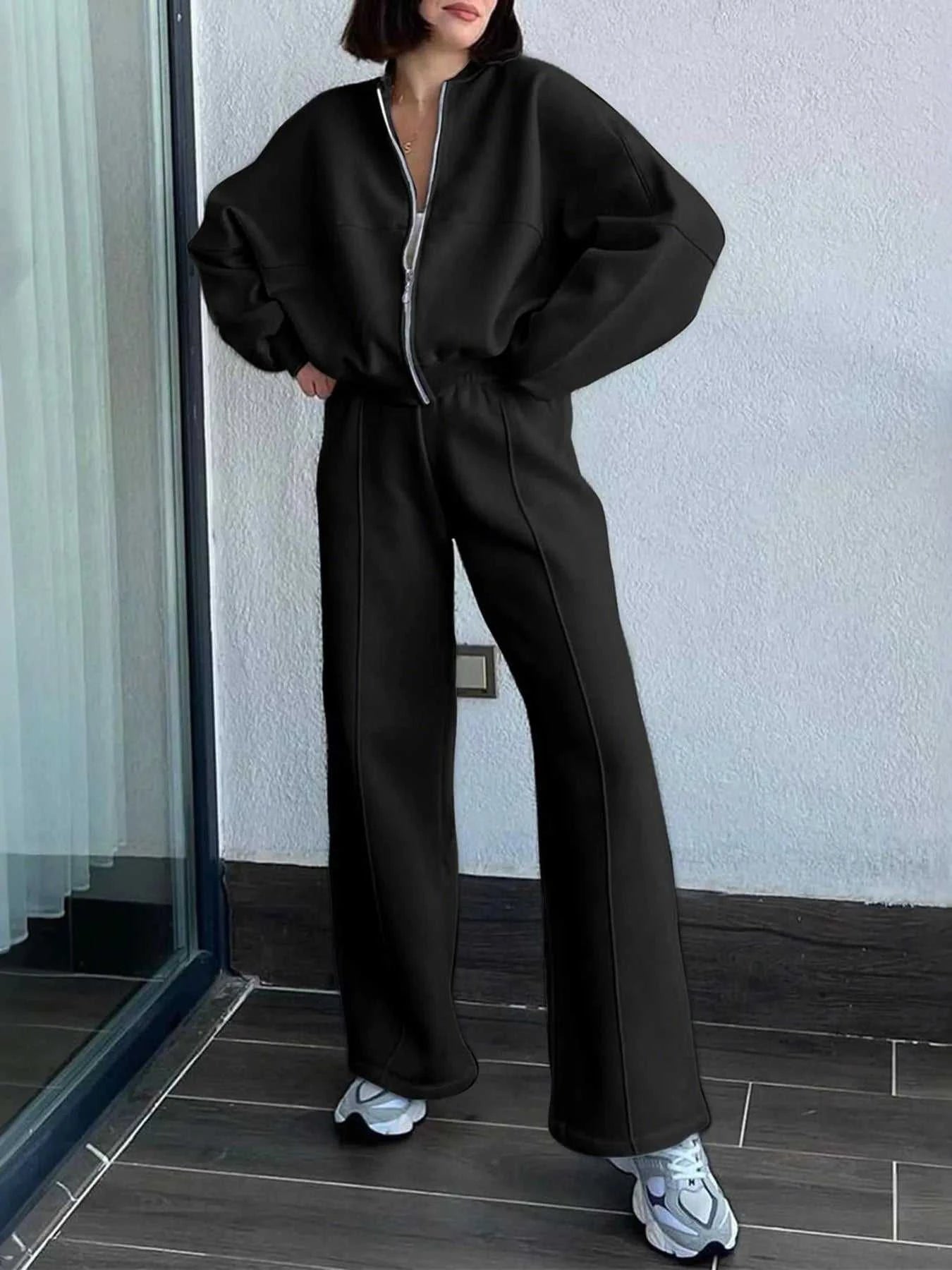 Zipper Up Jacket and Drawstring Pants Set