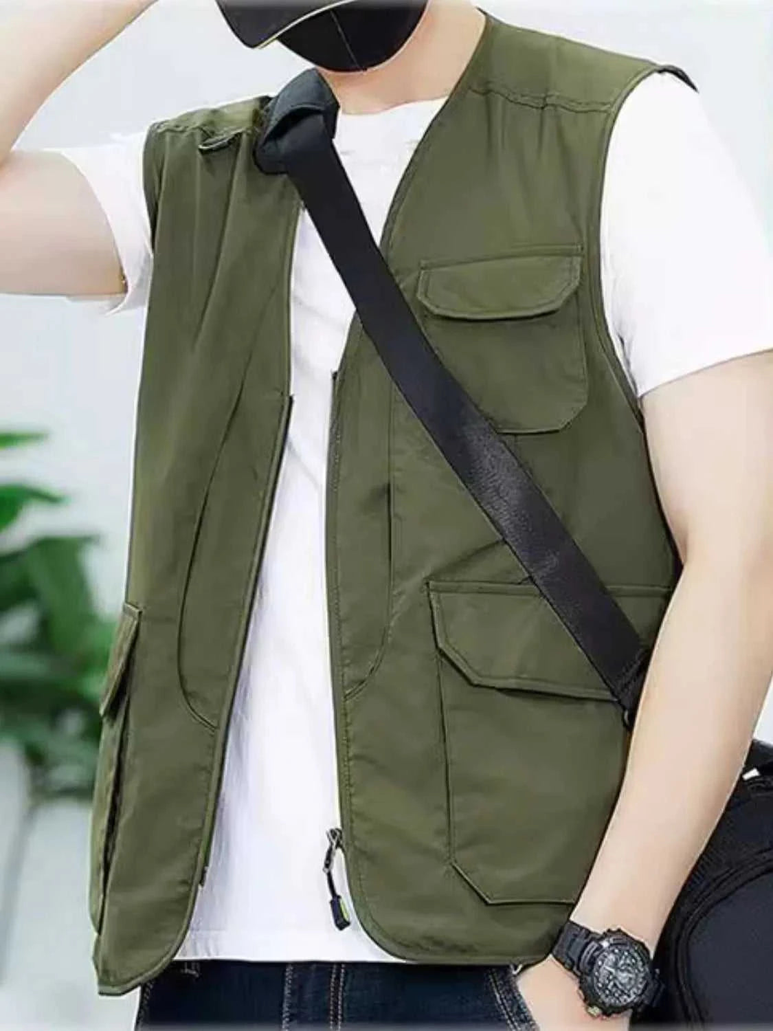 Men's Plus Size Zip Up V-Neck Vest