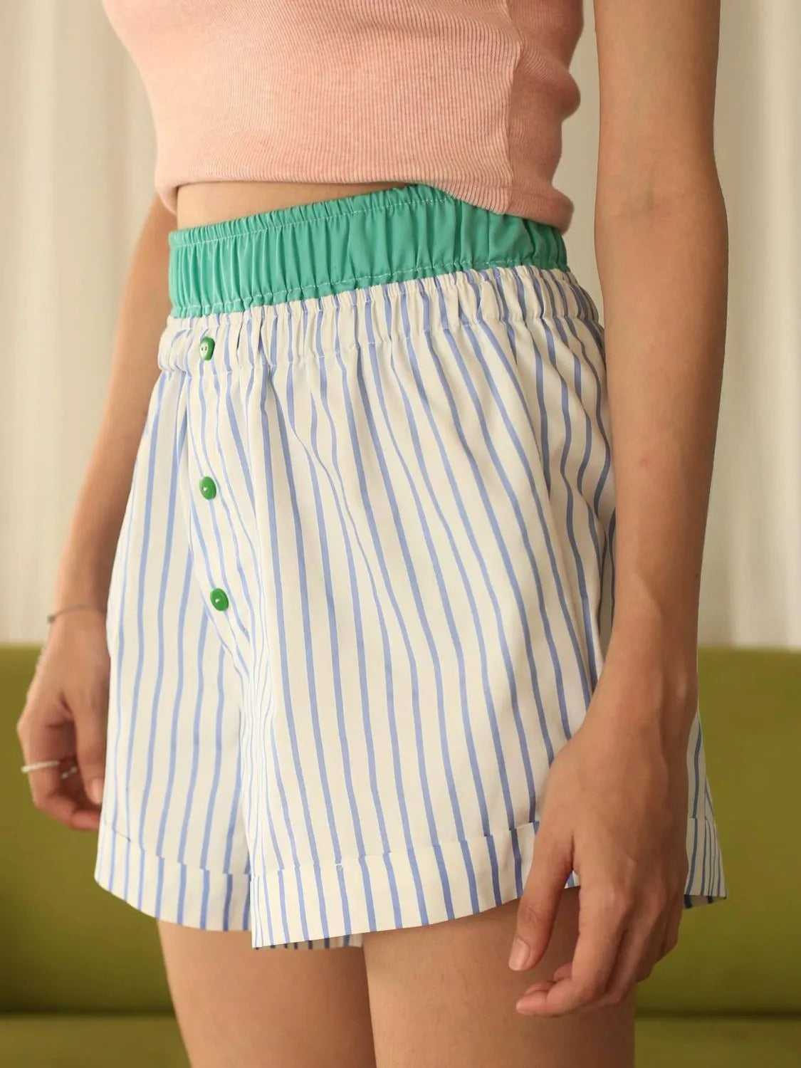 Striped Elastic Waist Shorts