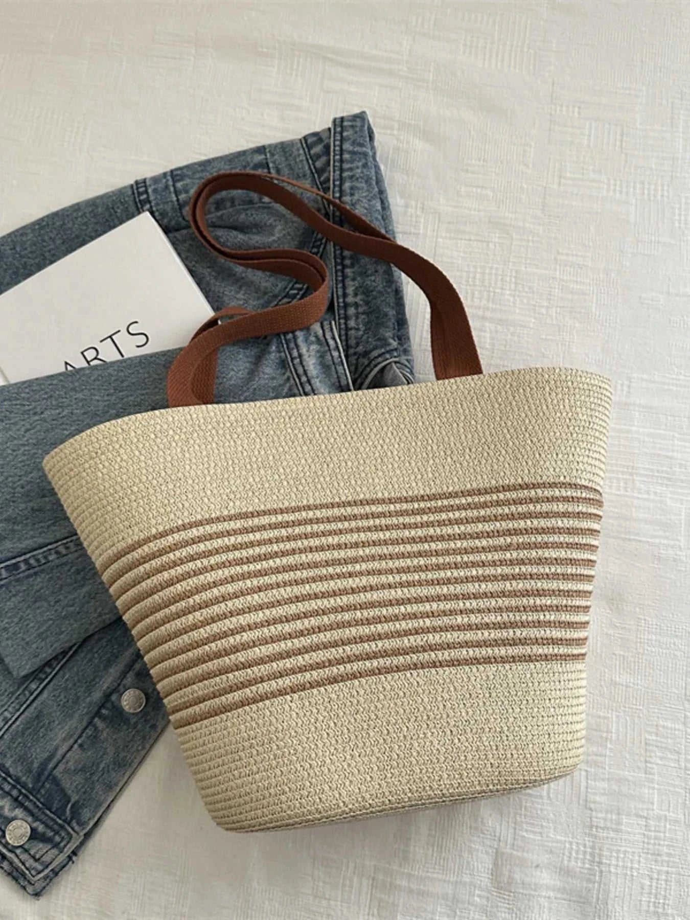 Striped Woven Tote Bag