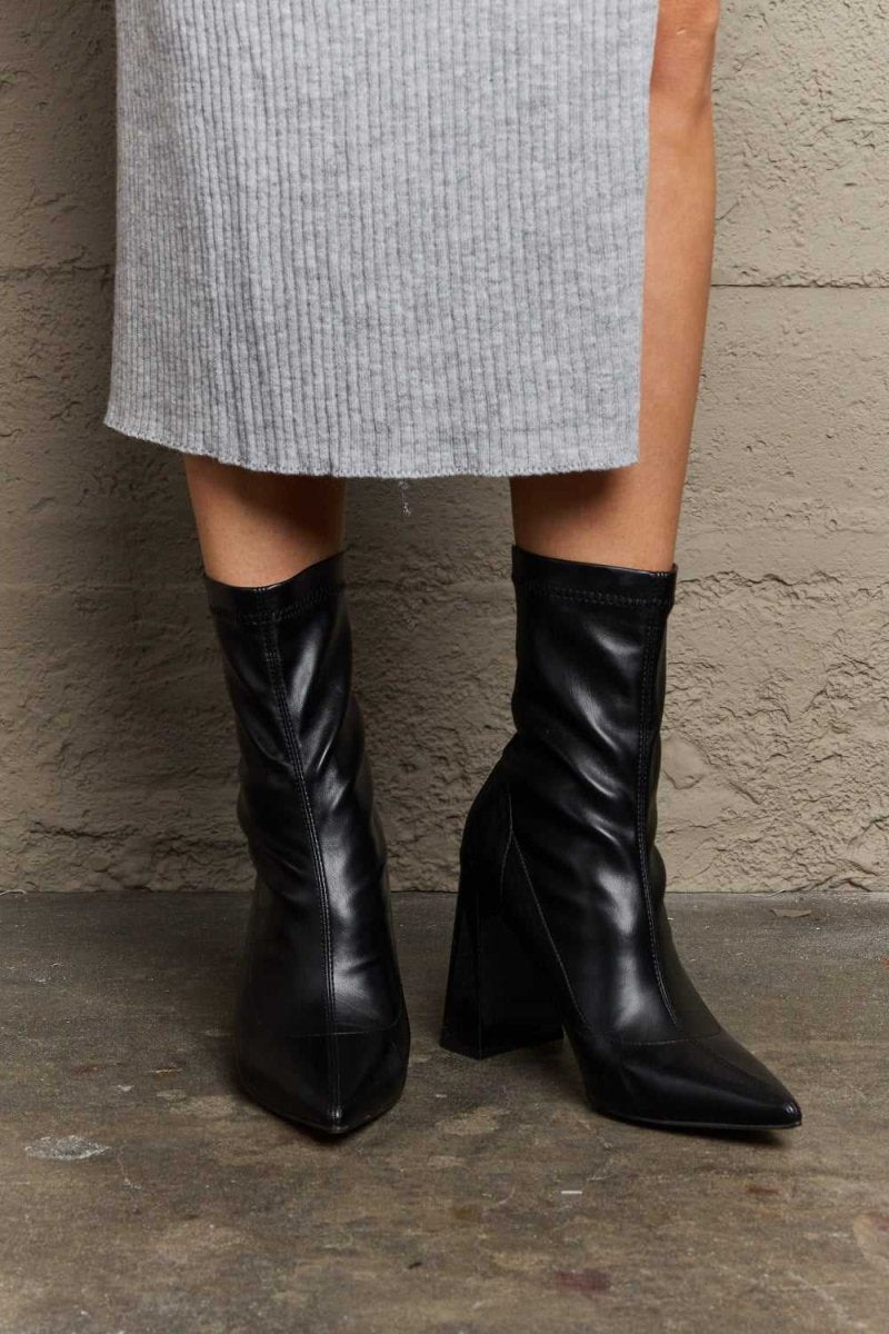 Weeboo Stacy Block Heel Sock Boots - Hopeford Streams
