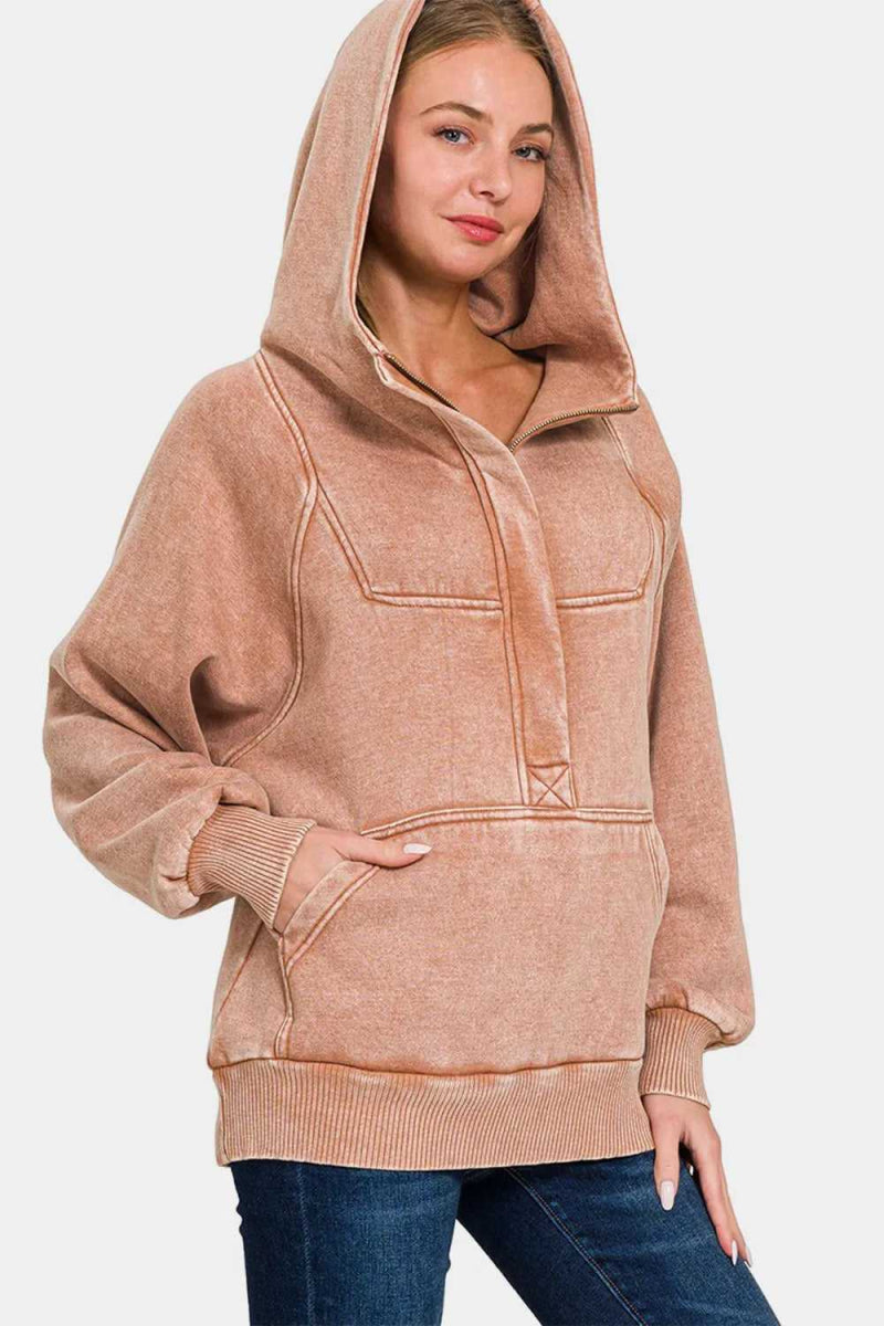Zenana Acid Wash Fleece Kangaroo Hoodie - Hopeford Streams