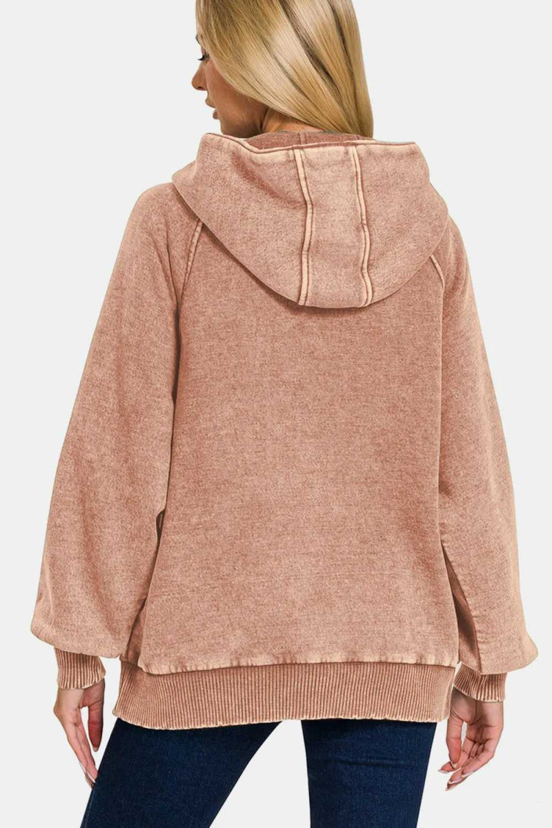 Zenana Acid Wash Fleece Kangaroo Hoodie - Hopeford Streams