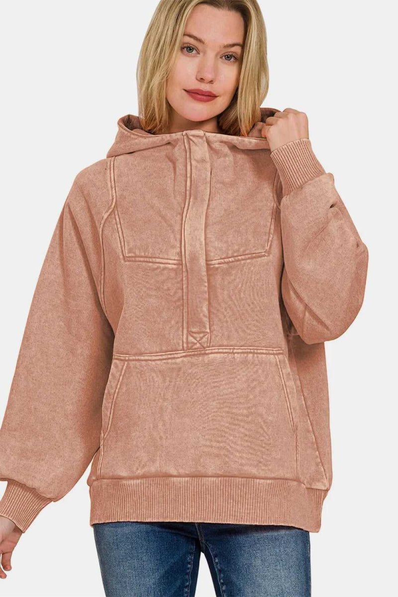 Zenana Acid Wash Fleece Kangaroo Hoodie - Hopeford Streams