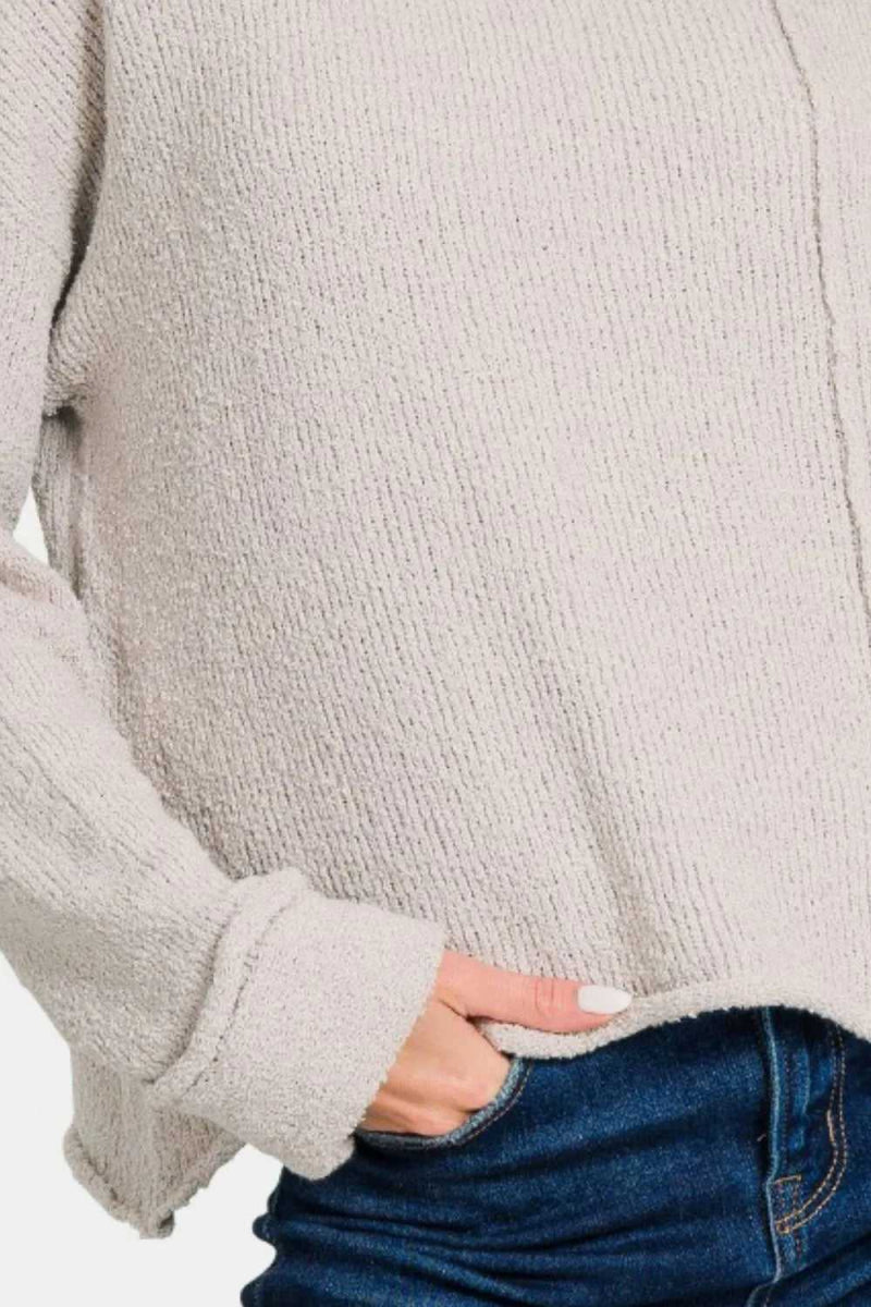 Zenana Asymmetric Hem Drop Shoulder Sweater - Hopeford Streams