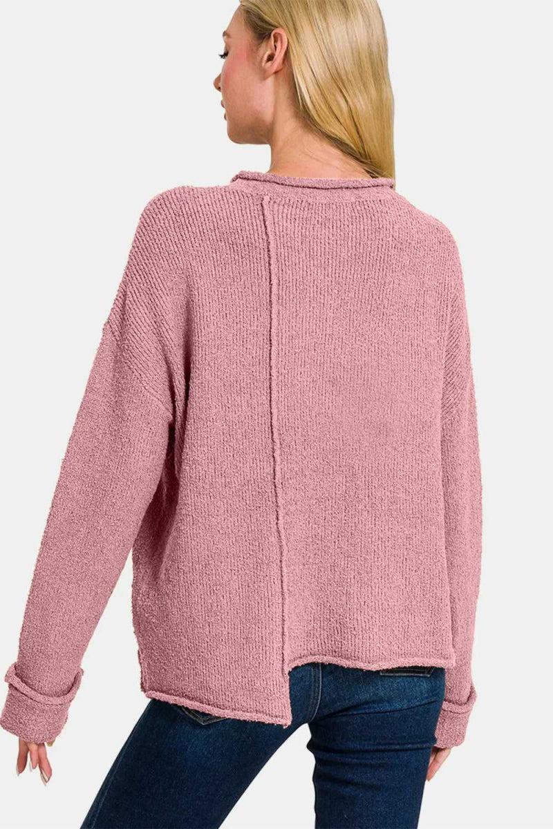 Zenana Asymmetric Hem Drop Shoulder Sweater - Hopeford Streams