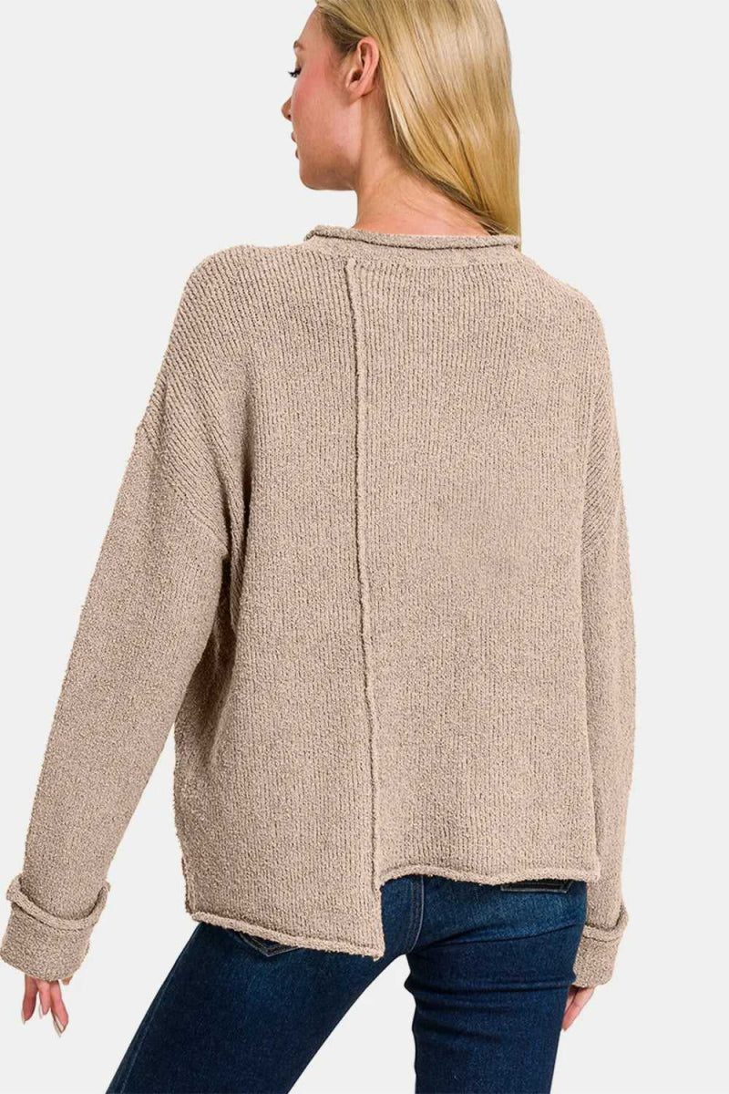 Zenana Asymmetric Hem Drop Shoulder Sweater - Hopeford Streams