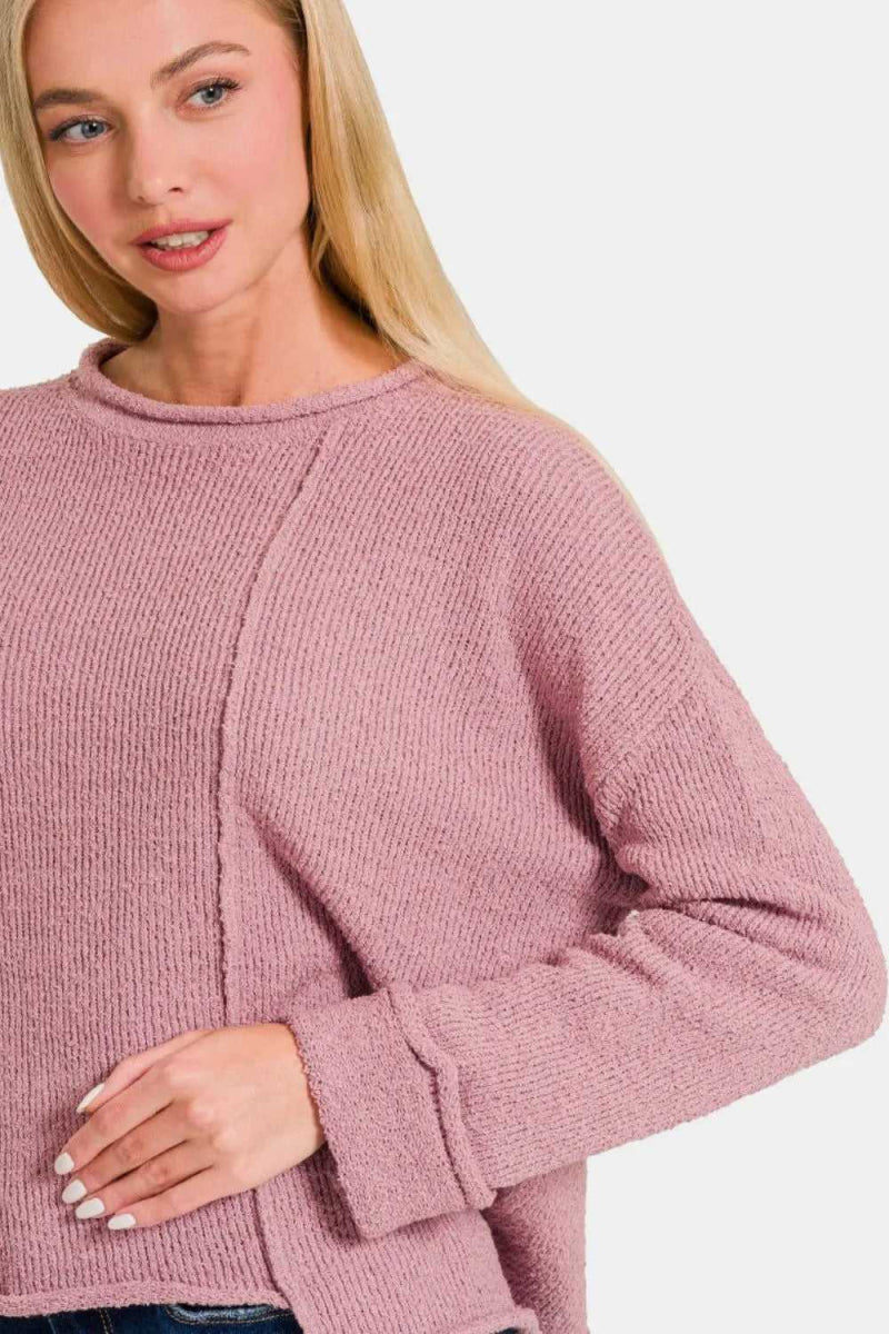 Zenana Asymmetric Hem Drop Shoulder Sweater - Hopeford Streams