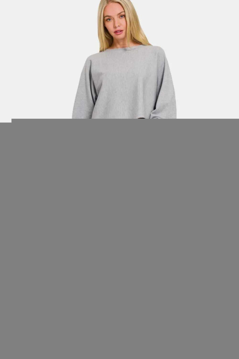 Zenana Asymmetric Hem Long Sleeve Sweater - Hopeford Streams