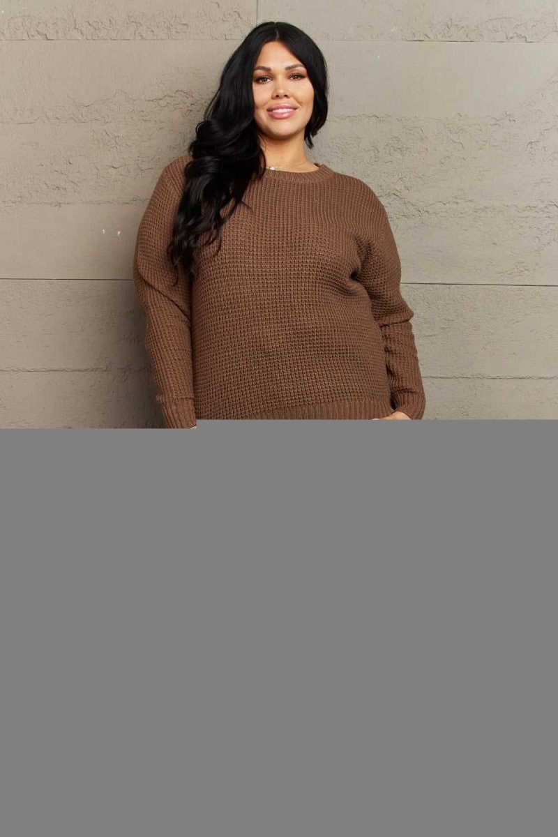 Zenana Breezy Days Plus Size High Low Waffle Knit Sweater - Hopeford Streams