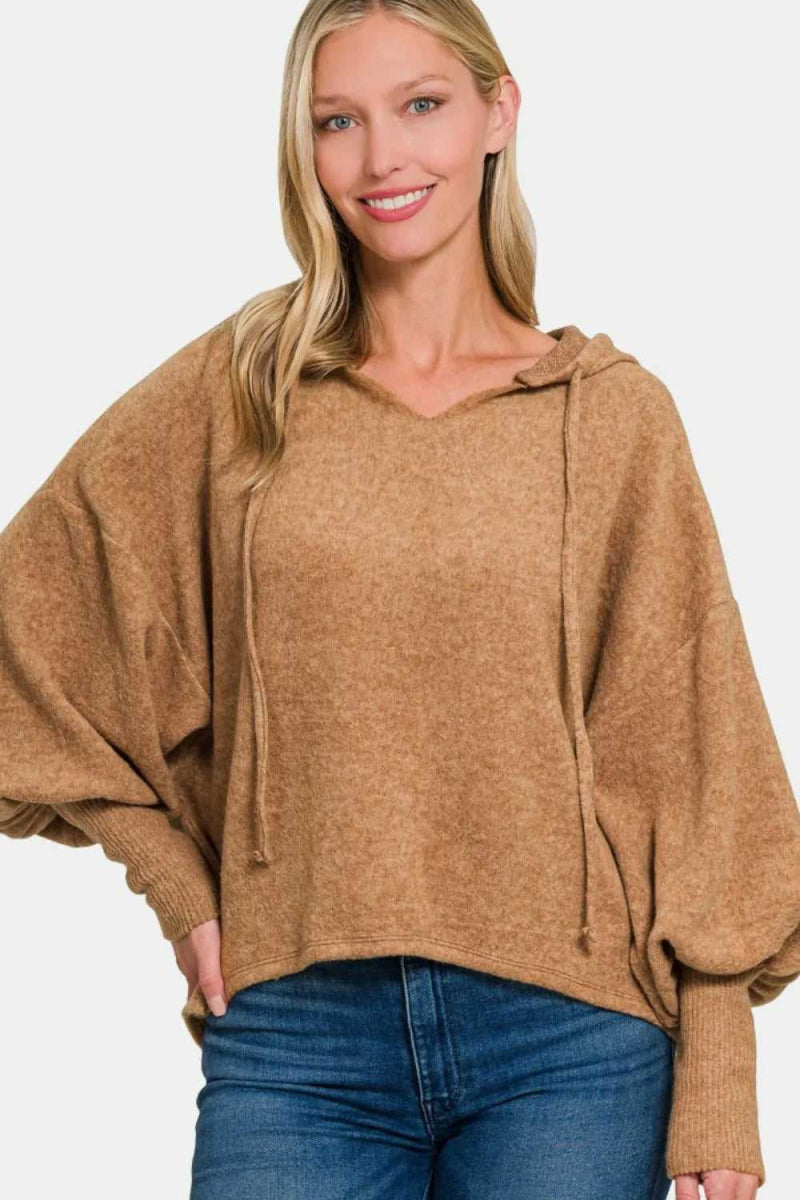 Zenana Brushed Hacci Drop Shoulder Cropped Hoodie - Hopeford Streams