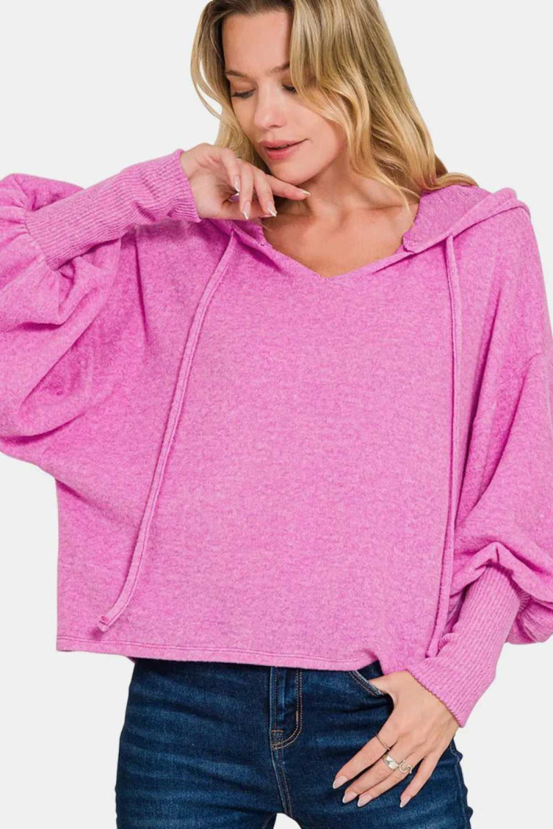 Zenana Brushed Hacci Drop Shoulder Cropped Hoodie - Hopeford Streams