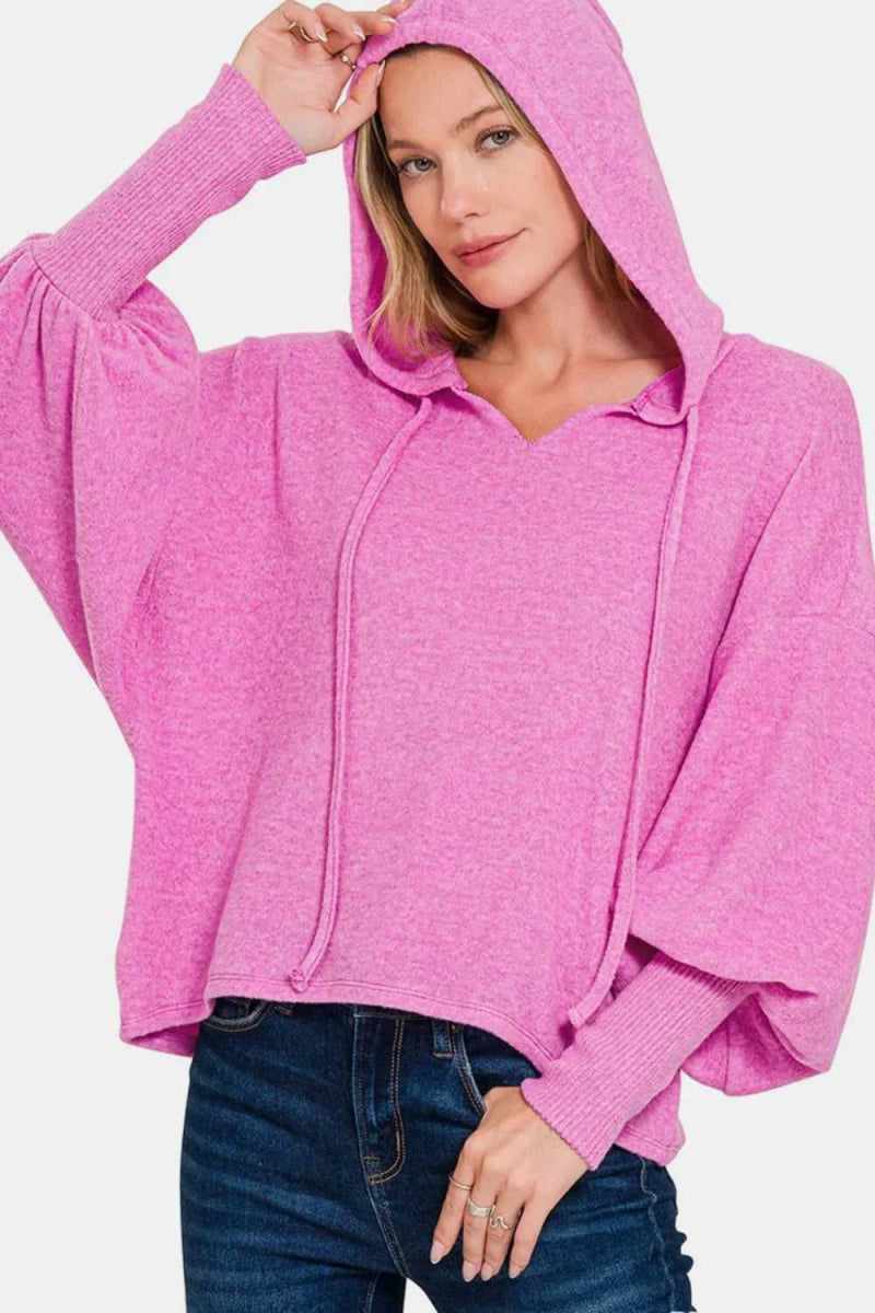 Zenana Brushed Hacci Drop Shoulder Cropped Hoodie - Hopeford Streams