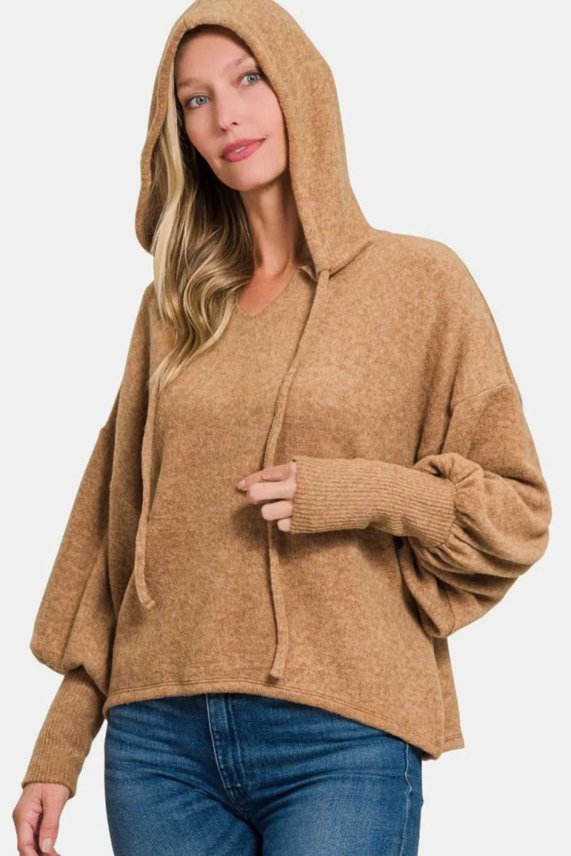 Zenana Brushed Hacci Drop Shoulder Cropped Hoodie - Hopeford Streams