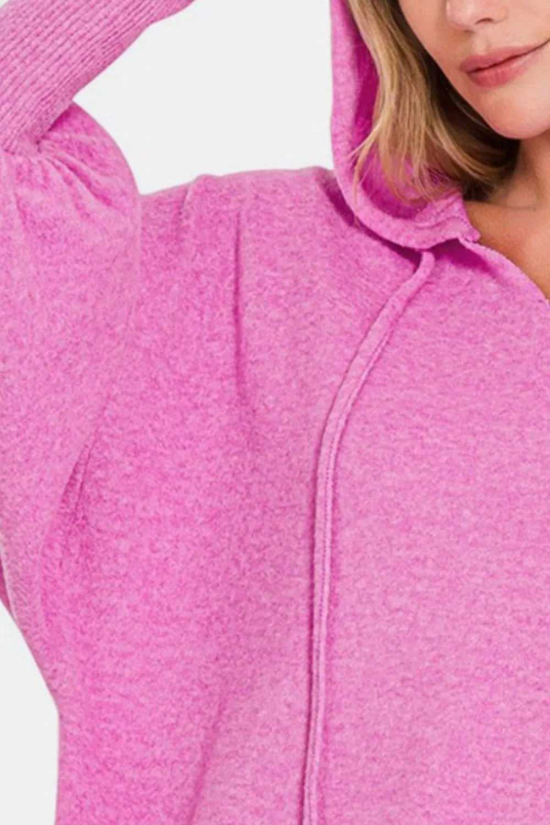 Zenana Brushed Hacci Drop Shoulder Cropped Hoodie - Hopeford Streams
