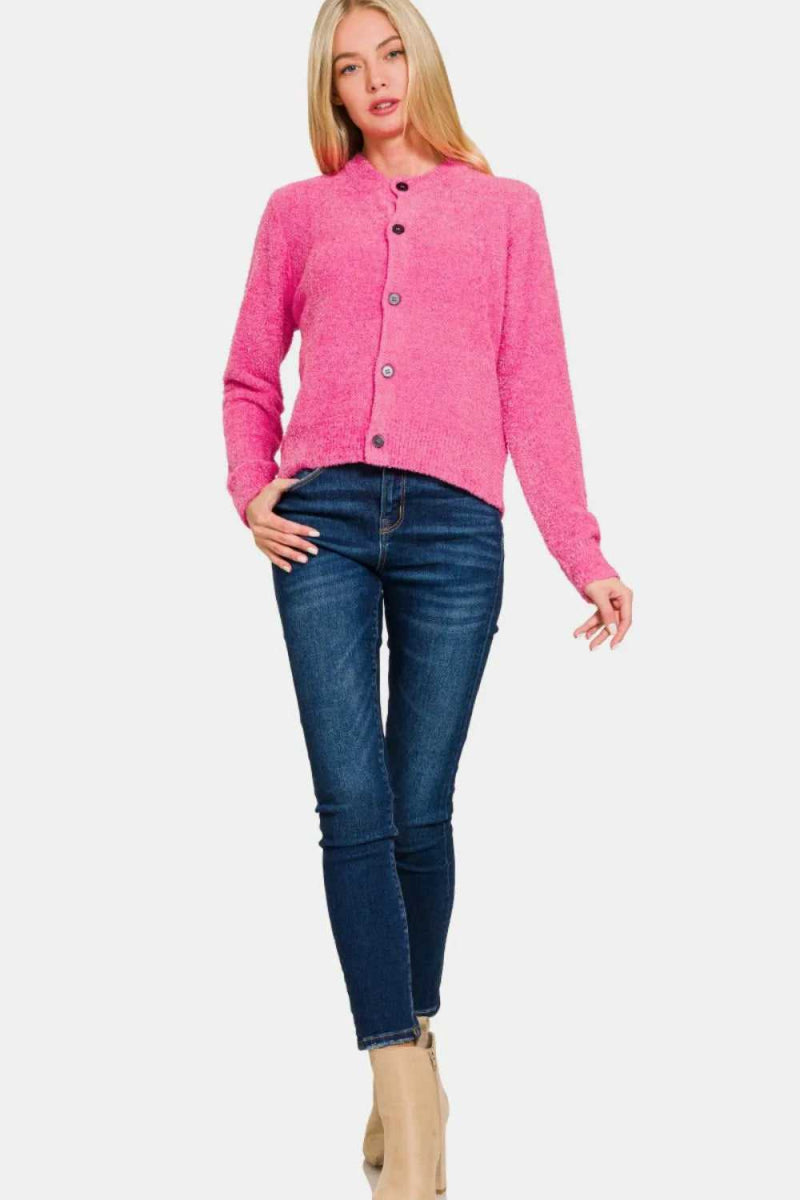 Zenana Button Down Long Sleeve Sweater Cardigan - Hopeford Streams