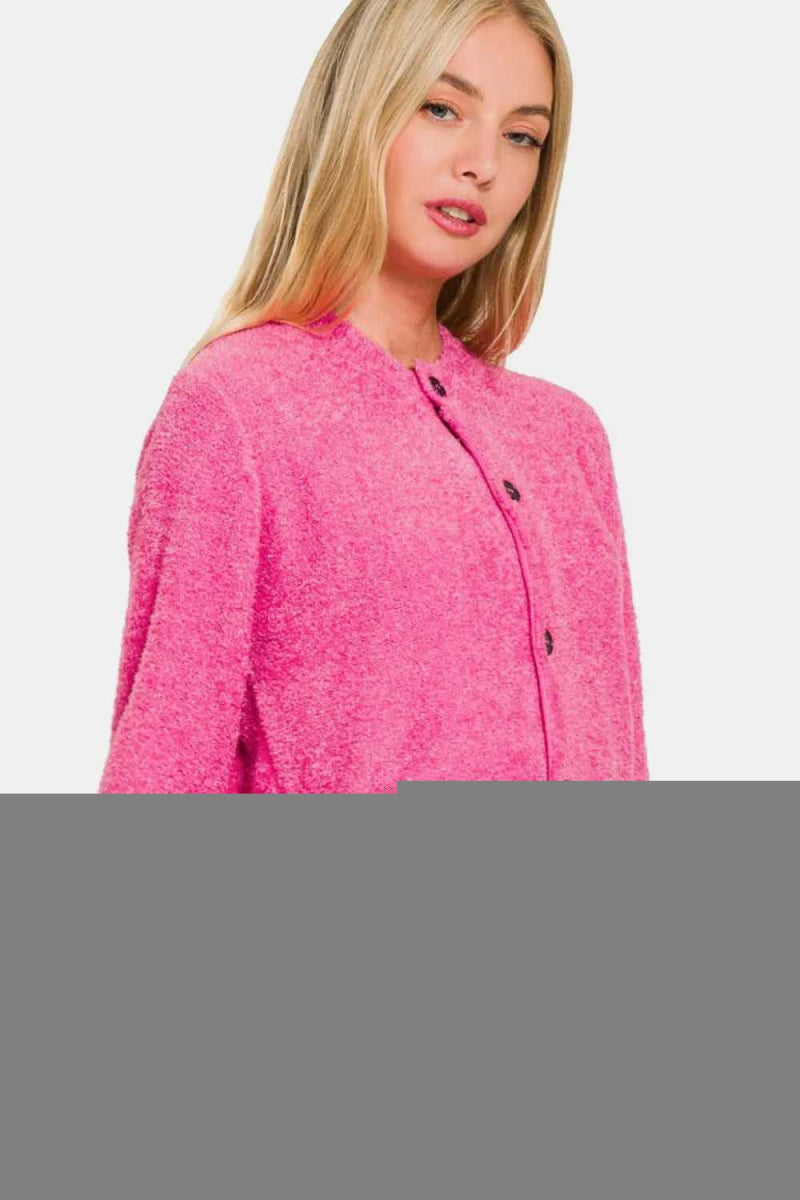 Zenana Button Down Long Sleeve Sweater Cardigan - Hopeford Streams