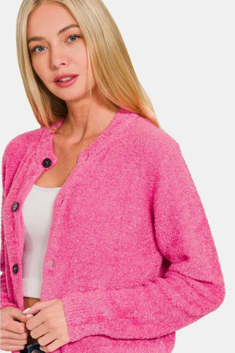 Zenana Button Down Long Sleeve Sweater Cardigan - Hopeford Streams