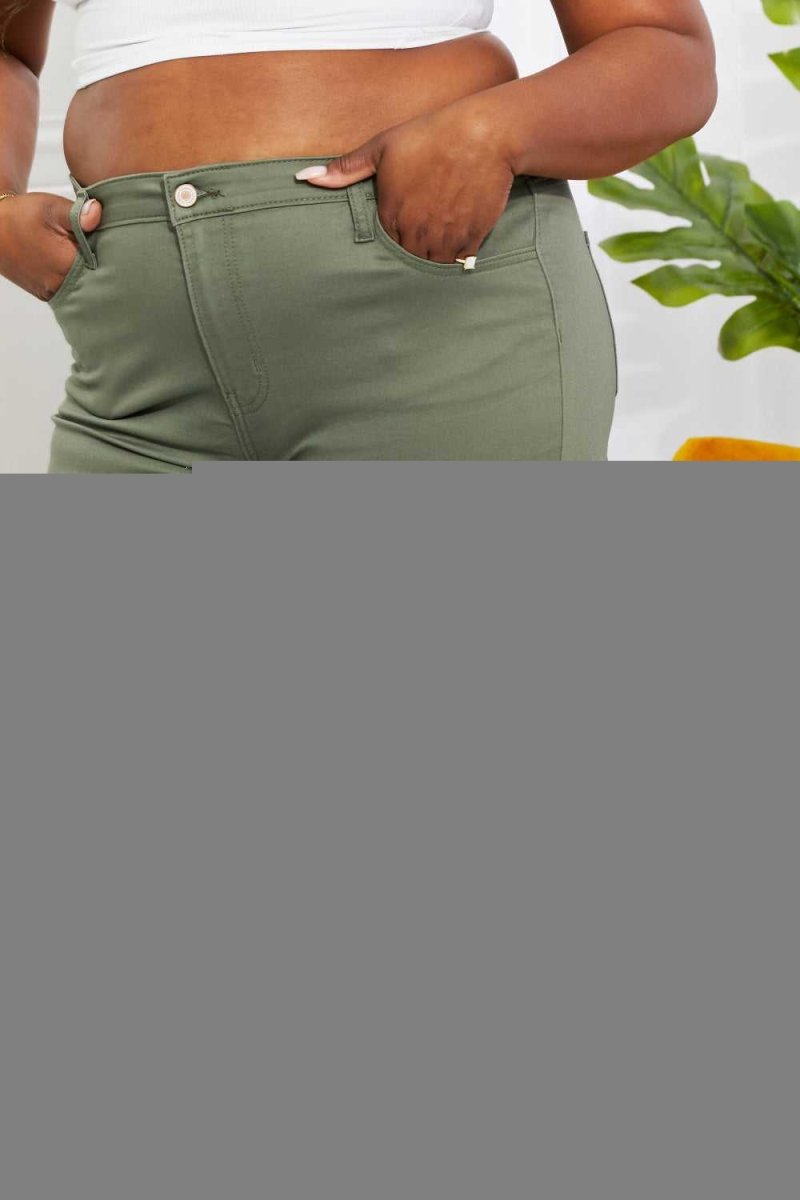 Zenana Clementine Full Size High - Rise Bootcut Jeans in Olive - Hopeford Streams