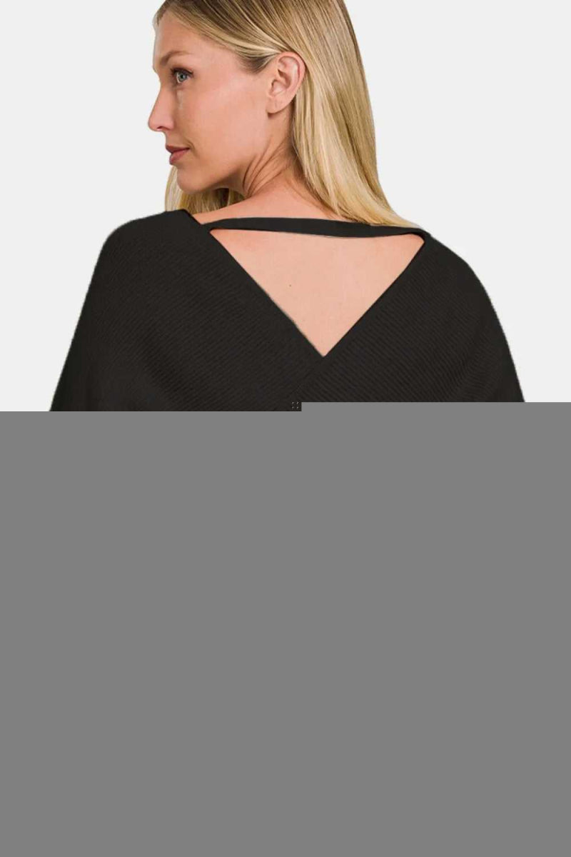 Zenana Cross Wrap Rib Long Sleeve Sweater - Hopeford Streams