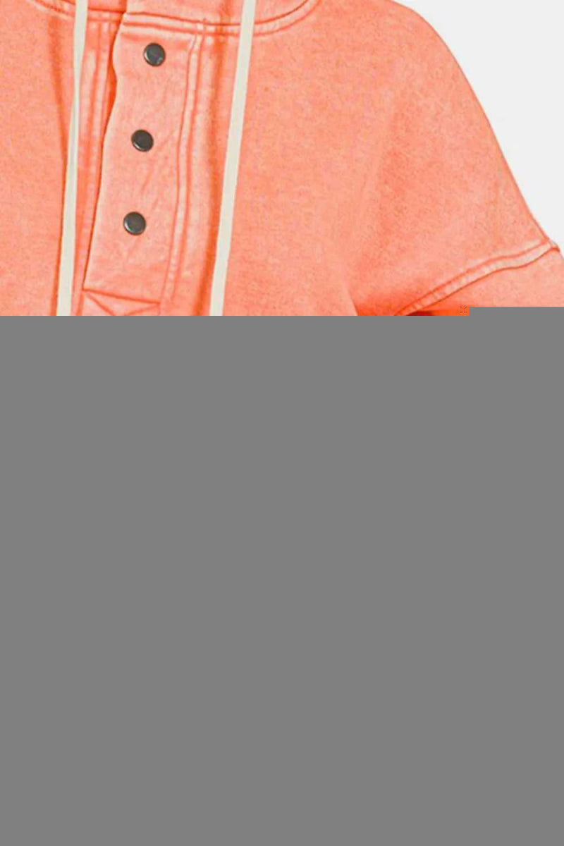 Zenana Drawstring Half Snap Dropped Shoulder Hoodie - Hopeford Streams