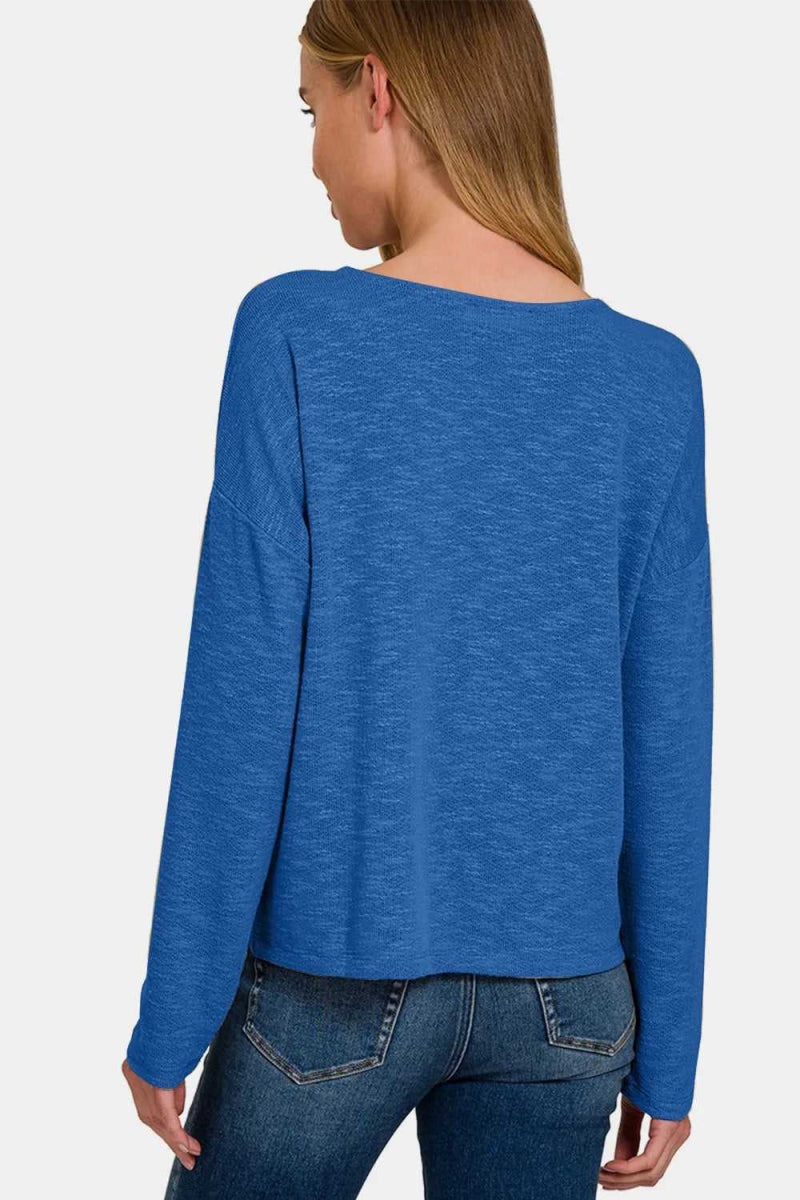 Zenana Dropped Shoulder Long Sleeve T-Shirt - Hopeford Streams