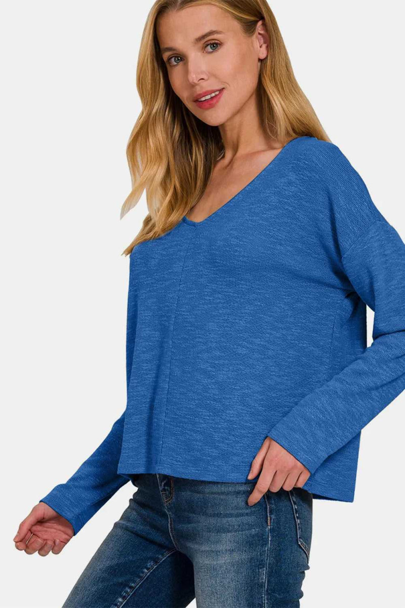 Zenana Dropped Shoulder Long Sleeve T-Shirt - Hopeford Streams