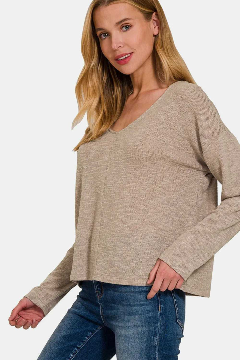 Zenana Dropped Shoulder Long Sleeve T-Shirt - Hopeford Streams
