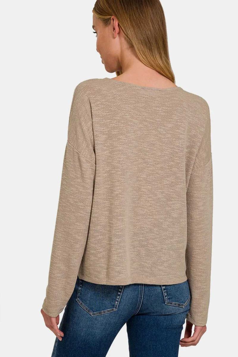 Zenana Dropped Shoulder Long Sleeve T-Shirt - Hopeford Streams