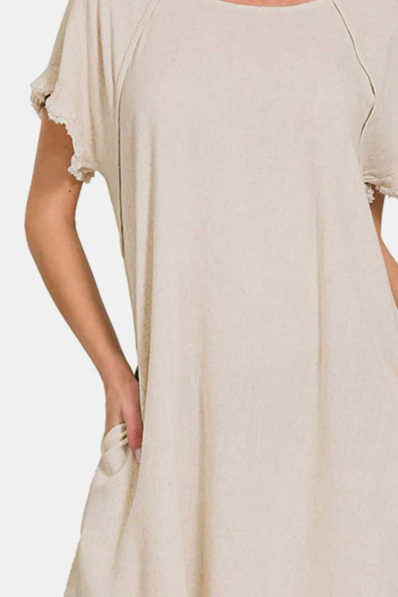 Zenana Fringe Edge High Low Flowy Dress with Pockets - Hopeford Streams