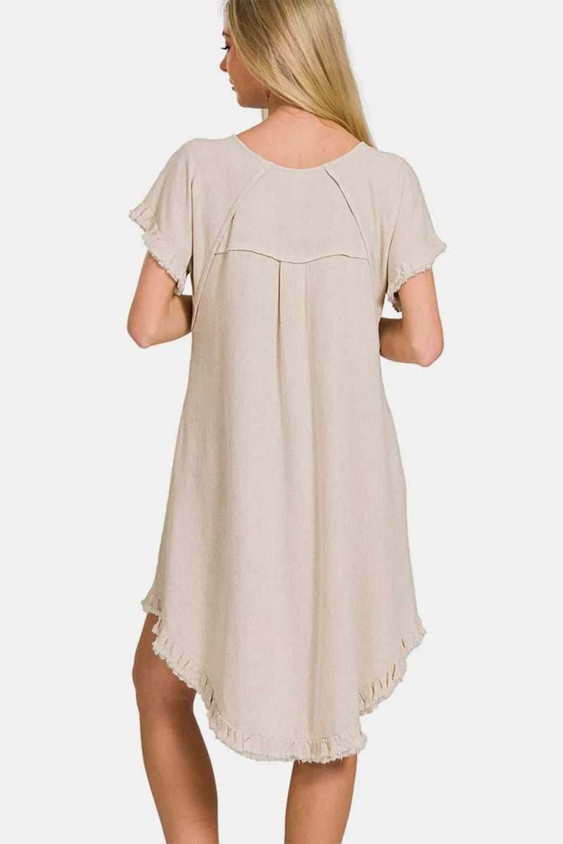 Zenana Fringe Edge High Low Flowy Dress with Pockets - Hopeford Streams