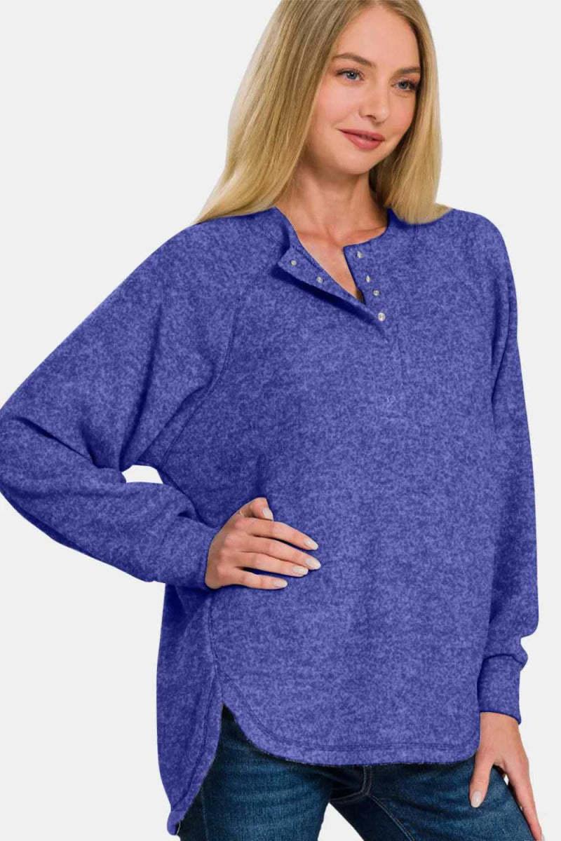 Zenana Full Size Brushed Melange Hacci High - Low Sweater - Hopeford Streams