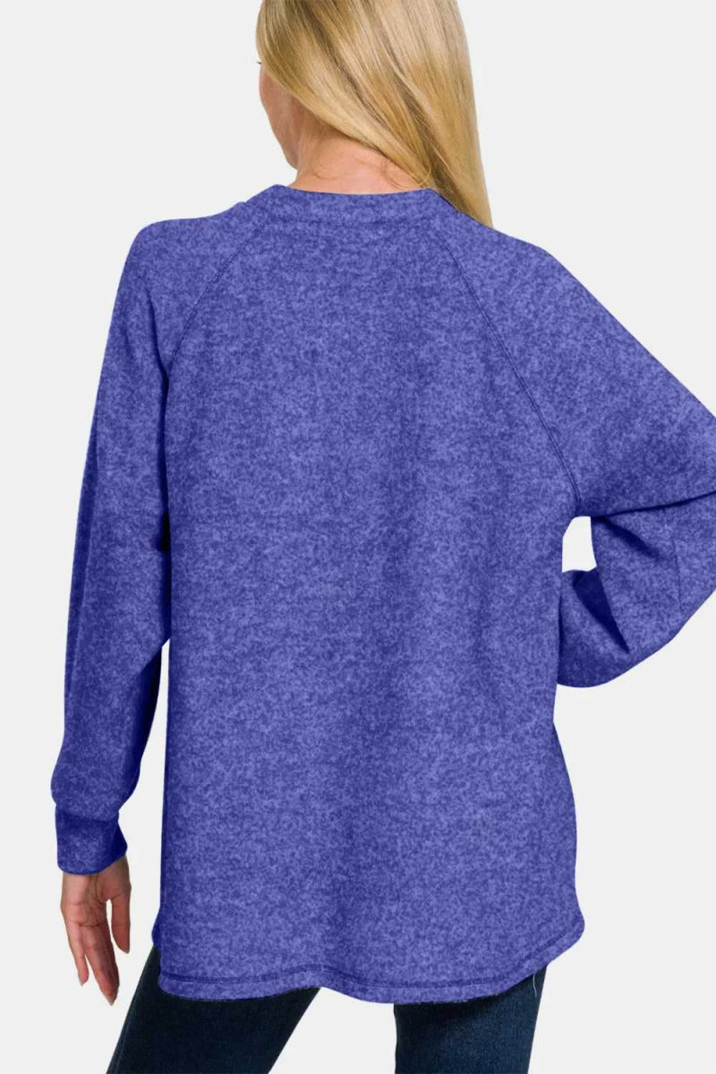 Zenana Full Size Brushed Melange Hacci High - Low Sweater - Hopeford Streams