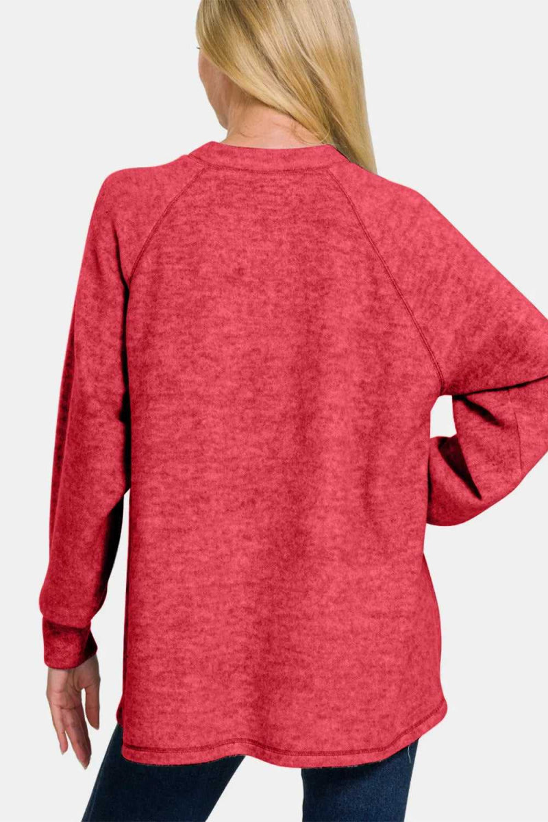 Zenana Full Size Brushed Melange Hacci High - Low Sweater - Hopeford Streams