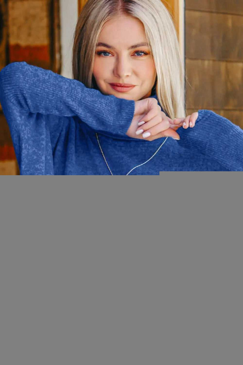 Zenana Full Size Brushed Melange Hacci Turtleneck Sweater - Hopeford Streams
