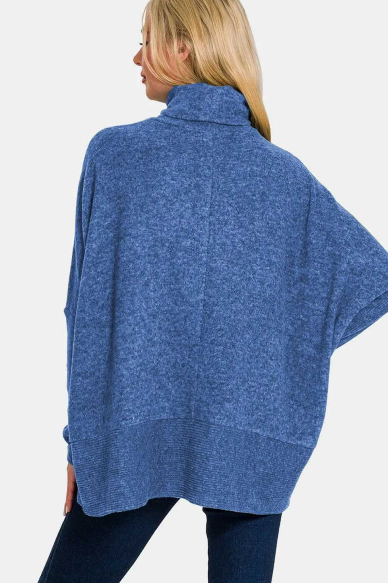 Zenana Full Size Brushed Melange Hacci Turtleneck Sweater - Hopeford Streams