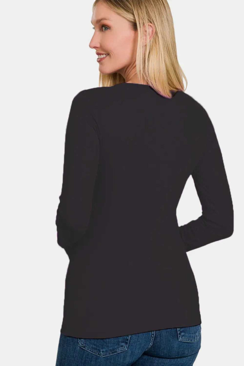 Zenana Full Size Brushed Microfiber Long Sleeve Round Neck T-Shirt - Hopeford Streams