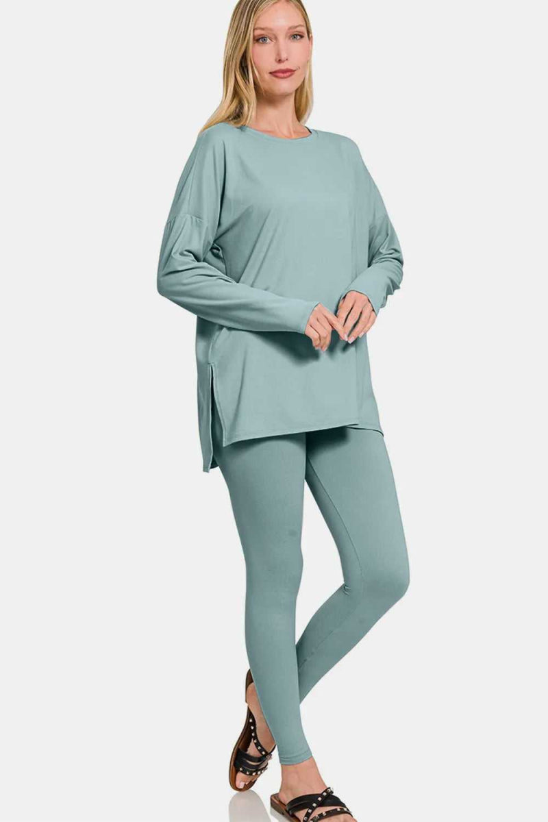 Zenana Full Size Brushed Microfiber Top and Leggings Lounge Set - Hopeford Streams
