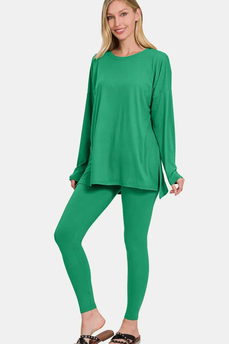 Zenana Full Size Brushed Microfiber Top and Leggings Lounge Set - Hopeford Streams