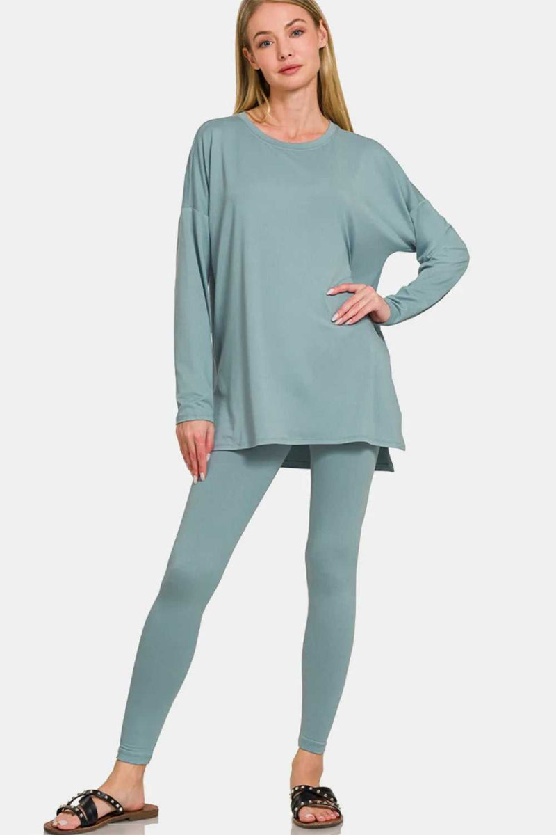 Zenana Full Size Brushed Microfiber Top and Leggings Lounge Set - Hopeford Streams