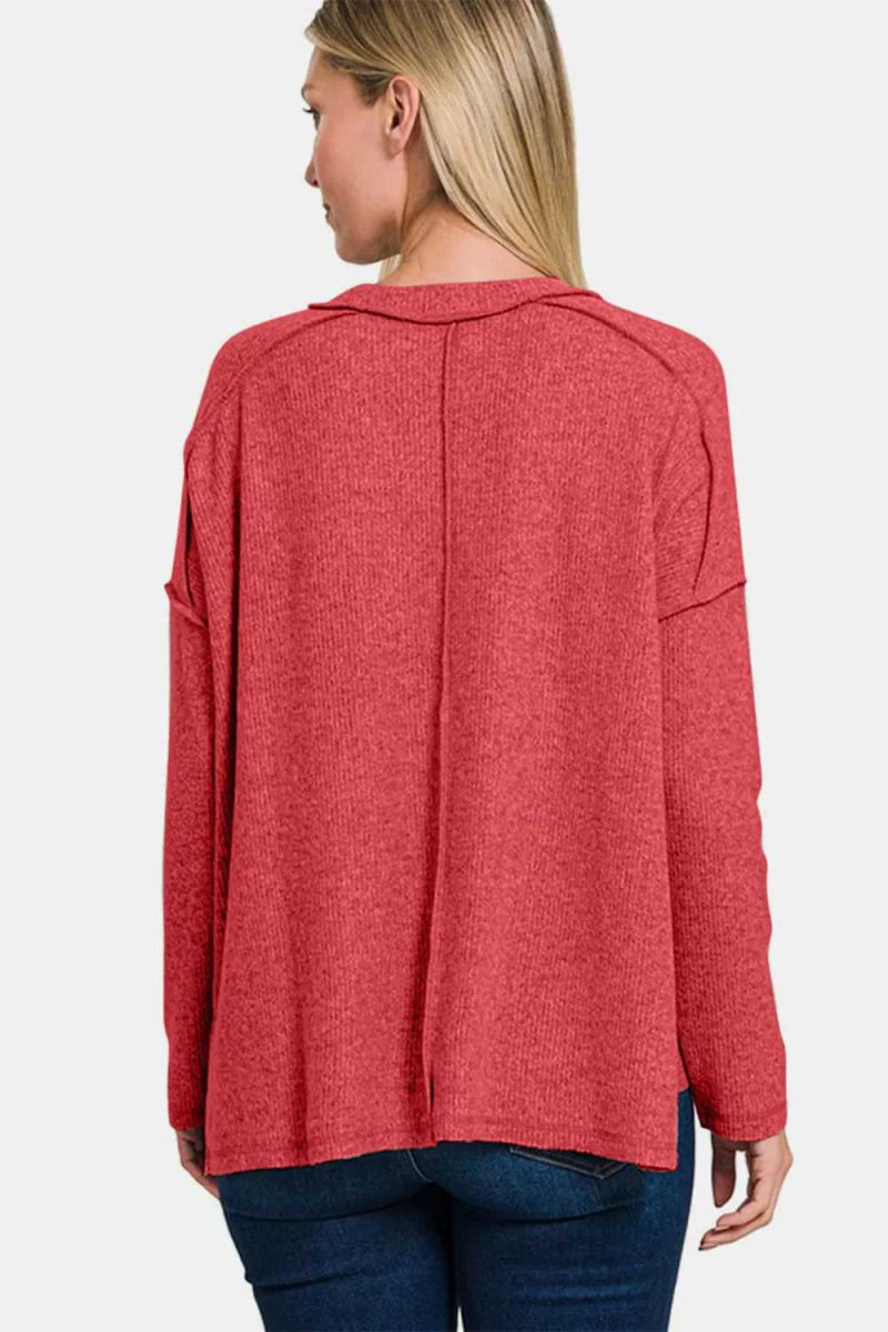 Zenana Full Size Exposed Seam Brushed Round Neck Sweater - Hopeford Streams