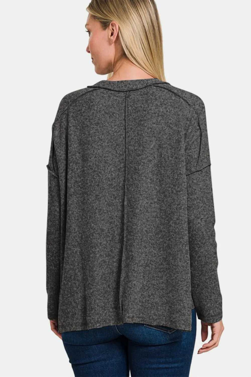 Zenana Full Size Exposed Seam Brushed Round Neck Sweater - Hopeford Streams
